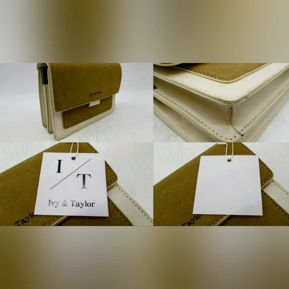 NEW Ivy & Taylor The Kiara Khaki Colorblock PU Suede Xbody Handbag Purse - Picture 3 of 6